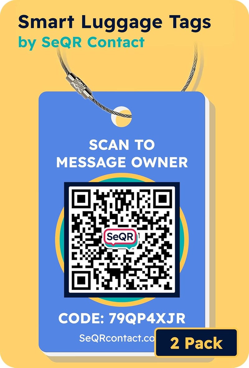 SeQR Smart Luggage Tags | Privacy QR Code Luggage Tag Keeps Personal info Private | Customizable Travel Suitcase Tags for Women Men | Use with GPS Bag Locator Tracking Tags, Air Tag for Android or iOS - Image 1